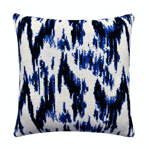 Ikat Wool & Cashmere Knitted Cushion Electric Blue