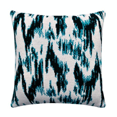 Ikat Wool & Cashmere Knitted Cushion Turquoise