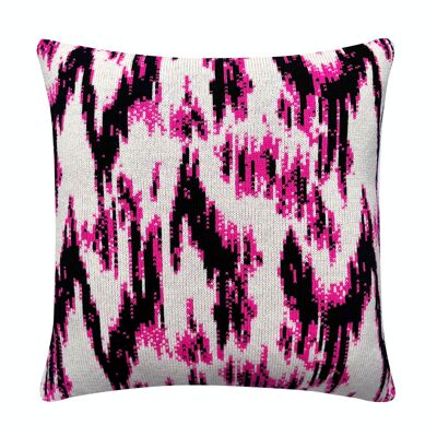 Ikat Wool & Cashmere Knitted Cushion Hot Pink