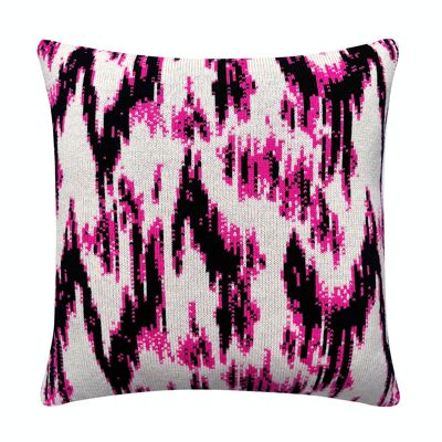 Coussin Tricoté Laine & Cachemire Ikat Rose Vif