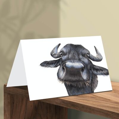 Tarjeta de felicitación de búfalo de agua, tarjetas de animales, tarjeta de cumpleaños divertida, tarjeta en blanco, tarjeta igual, tarjeta de animales de granja, 16,5 x 11,5 cm, nariz de búfalo