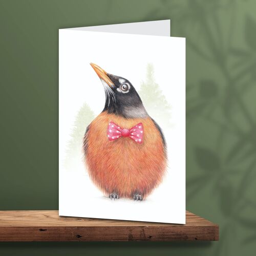Christmas Card Bird with Bow, Animal Cards, Funny Greeting Card, Blank Card, Holiday Card, Cute Christmas Cards, 12.3 x 17.5 cm, Robin