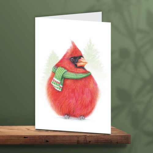 Christmas Card Bird with Scarf, Animal Cards, Funny Greeting Card, Blank Card, Holiday Card, Cute Christmas Cards, 12.3x17.5cm, Cardinal