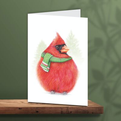 Biglietto di Natale con uccello con sciarpa, biglietti con animali, biglietti d'auguri divertenti, biglietti bianchi, biglietti di auguri, graziosi biglietti di Natale, 12.3x17.5 cm, cardinale