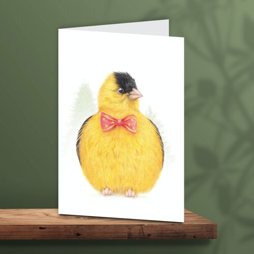 Christmas Card Bird with Bow, Animal Cards, Funny Greeting Card, Blank Card, Holiday Card, Cute Christmas Cards, 12.3 x 17.5 cm, Gold Sissy