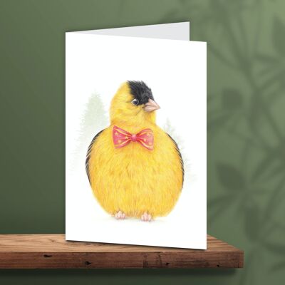 Christmas Card Bird with Bow, Animal Cards, Funny Greeting Card, Blank Card, Holiday Card, Cute Christmas Cards, 12.3x17.5cm, Gold Sissy