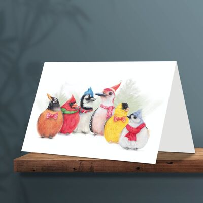 Weihnachtskarte Vögel, Tierkarten, lustige Grußkarte, Blankokarte, Weihnachtskarte, süße Weihnachtskarten, Winterkarten, 12,3 x 17,5 cm, Gartenvogelkarte
