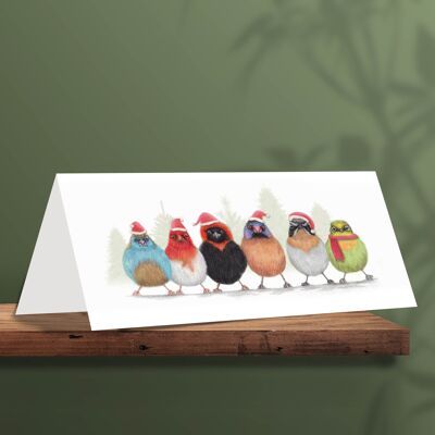 Weihnachtskarte, süße kleine Vögel, Tierkarten, lustige Grußkarte, leere Karte, Weihnachtskarte, süße Weihnachtskarten, Vogel-Weihnachtskarten, 21 x 10 cm, süße kleine Vögel, Afrika