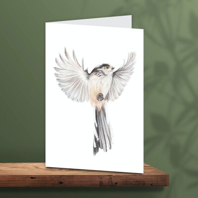 Grußkarte Vogel, Schwanzmeise, Tierkarten, Geburtstagskarte, Blankokarte, Just Card, Tierkarte, 12.3x17.5 cm