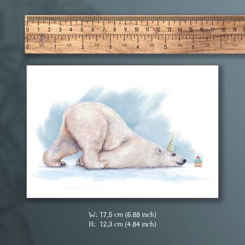Carte d'anniversaire ours polaire avec gâteau, cartes d'animaux, carte de vœux amusante, carte vierge, carte de fête, invitation, 12,3 x 17,5 cm, bonne fête de l'ours polaire ! 2