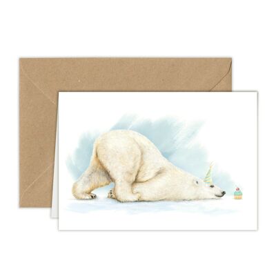 Birthday Card Polar Bear with Cake, Animal Cards, Funny Greeting Card, Blank Card, Party Card, Invitation, 12.3 x 17.5 cm, Happy Polar Bear Day!