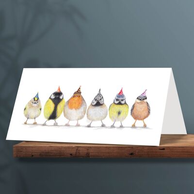 Geburtstagskarte Vögel, Tierkarten, lustige Grußkarte, leere Karte, Partykarte, Einladung, 12,3 x 17,5 cm, süße kleine Vögelchen, Vogelkarte, Europa C