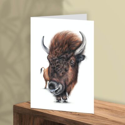 Tarjeta de felicitación de bisonte, tarjetas de animales, tarjeta de cumpleaños divertida, tarjeta en blanco, como tarjeta, 12.3x17.5 cm
