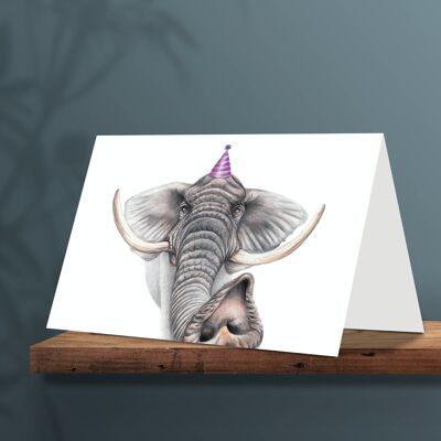 Carte d'anniversaire éléphant, cartes d'animaux, carte de vœux amusante, carte vierge, carte de fête, invitation, 12,3 x 17,5 cm
