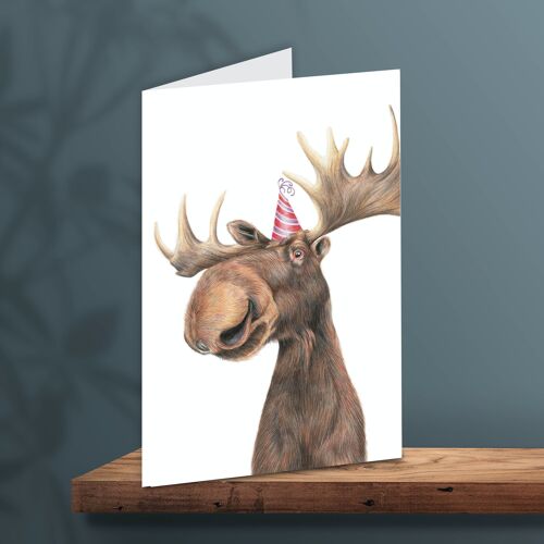 Birthday Card Moose, Animal Cards, Funny Greeting Card, Blank Card, Party Card, Invitation, 12.3 x 17.5 cm
