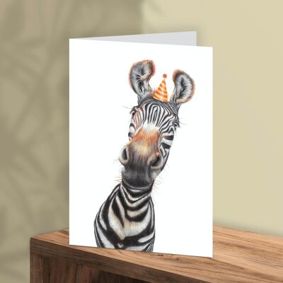 Geburtstagskarte Zebra, Tierkarten, lustige Grußkarte, leere Karte, Partykarte, Einladung, 12,3 x 17,5 c