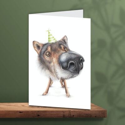 Birthday Card Wolf, Animal Cards, Funny Greeting Card, Blank Card, Party Card, Invitation, 12.3 x 17.5 cm
