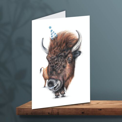 Bison Birthday Card, Animal Cards, Funny Greeting Card, Blank Card, Party Card, Invitation, 12.3 x 17.5 cm