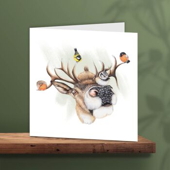 Carte de vœux cerf et oiseaux, cartes d'animaux, carte d'anniversaire amusante, carte vierge, comme une carte, 13 x 13 cm, Oh My Deer ! 1