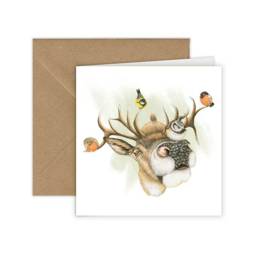 Greeting Card Deer and Birds, Animal Cards, Funny Birthday Card, Blank Card, Just Like Card, 13 x 13 cm, Oh My Deer!