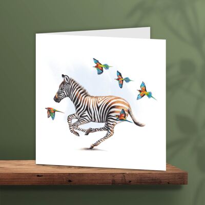 Greeting Card Zebra and Birds, Animal Cards, Funny Birthday Card, Blank Card, Baby Shower Card, 13 x 13 cm, Fly Like The Wind