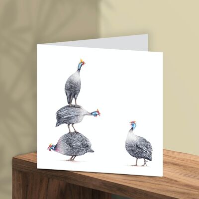 Grußkarte Perlhuhn, Tierkarten, lustige Geburtstagskarte, Blankokarte, Vogelkarte, 13 x 13 cm