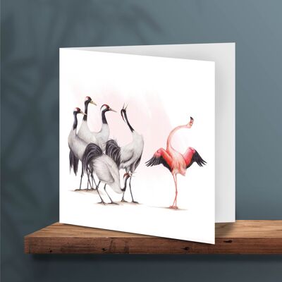 Greeting Card Flamingo and Cranes, Animal Cards, Funny Birthday Card, Blank Card, Good Luck Card, Pass Cards, You Are Special Card, 13 x 13 cm, Show Off