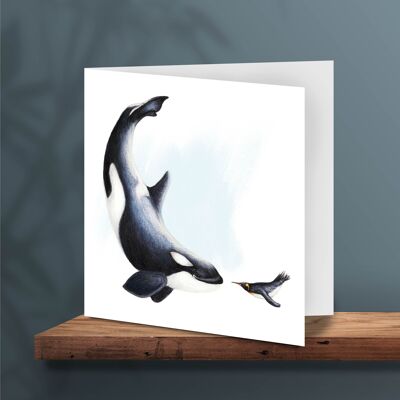 Greeting Card Killer Whale and Penguin, Animal Cards, Funny Birthday Card, Blank Card, Just Like This Card, 13 x 13 cm, The Kings