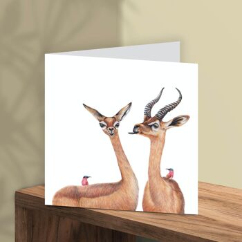 Carte de vœux Girafe Gazelle, Cartes d'animaux, Carte d'anniversaire drôle, Carte vierge, Just Like This Card, 13 x 13 cm, Throw a Kiss 1