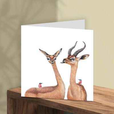 Greeting Card Giraffe Gazelle, Animal Cards, Funny Birthday Card, Blank Card, Just Like This Card, 13 x 13 cm, Throw a Kiss