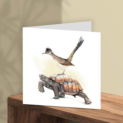 Grußkarte Schildkröte und Roadrunner, Tierkarten, lustige Geburtstagskarte, Blankokarte, bestandene Führerscheinkarte, 13 x 13 cm, Take a Break, Take a Tortoise