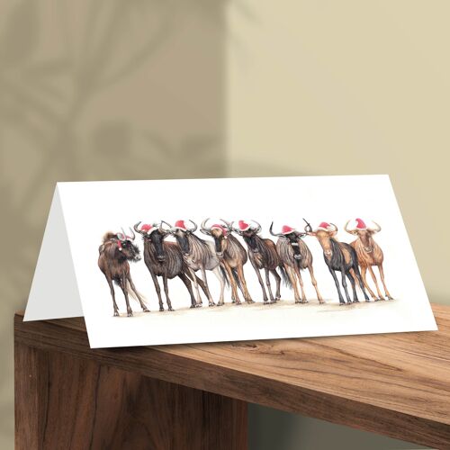 Christmas Card Wildebeest, Animal Cards, Funny Greeting Card, Blank Card, Wildebeest Card, Cute Holiday Card, 21 x 10 cm, Happy Gnu Year!