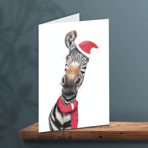 Christmas Card Zebra, Animal Cards, Funny Greeting Card, Blank Card, Holiday Card, Cute Christmas Cards, 12.3 x 17.5 cm