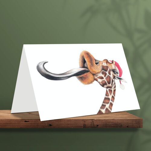 Christmas Card Giraffe, Animal Cards, Funny Greeting Card, Blank Card, Holiday Card, Cute Christmas Cards, 12.3 x 17.5 cm