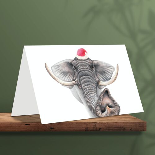 Christmas Card Elephant, Animal Cards, Funny Greeting Card, Blank Card, Holiday Card, Cute Christmas Cards, 12.3 x 17.5 cm