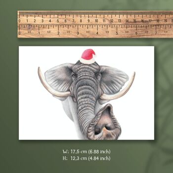 Carte de Noël Éléphant, Cartes d’animaux, Carte de vœux drôle, Carte vierge, Carte de vacances, Cartes de Noël mignonnes, 12.3x17.5 Cm 2