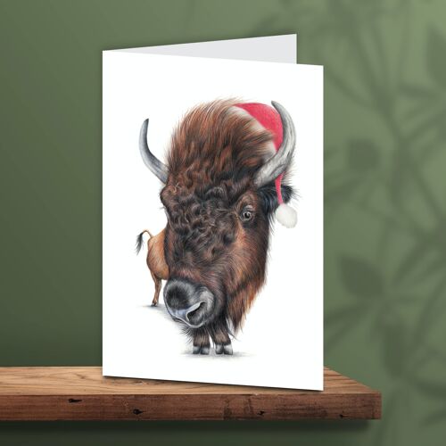 Christmas Card Bison, Animal Cards, Funny Greeting Card, Blank Card, Holiday Card, Cute Christmas Cards, 12.3 x 17.5 cm
