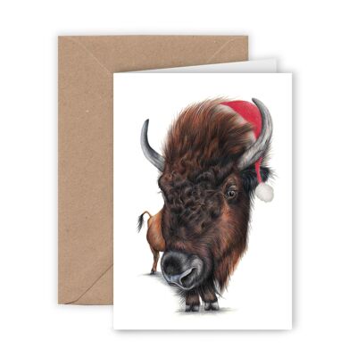 Tarjeta de Navidad Bisonte, Tarjetas de animales, Tarjeta de felicitación divertida, Tarjeta en blanco, Tarjeta navideña, Lindas tarjetas de Navidad, 12,3 x 17,5 cm