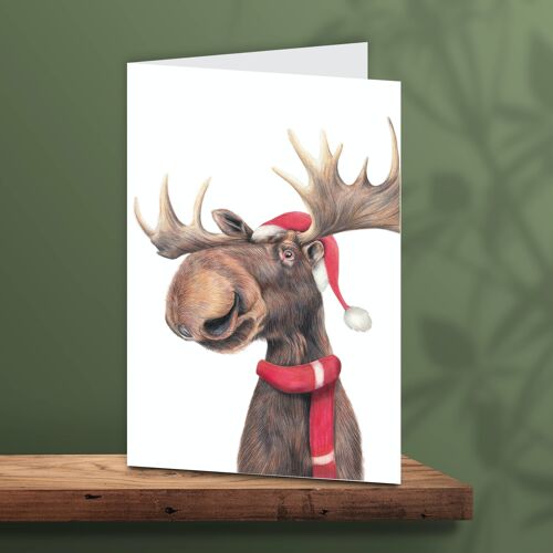 Christmas Card Moose, Animal Cards, Funny Greeting Card, Blank Card, Holiday Card, Cute Christmas Cards, 12.3 x 17.5 cm