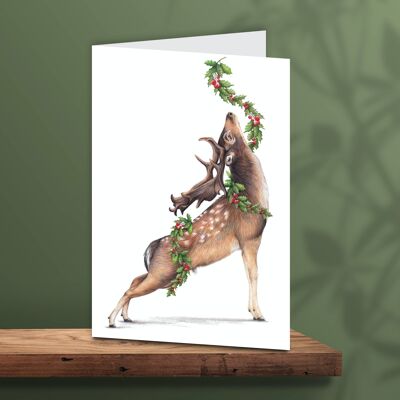Tarjeta de Navidad Ciervos, Tarjetas de animales, Tarjeta de felicitación divertida, Tarjeta en blanco, Tarjeta navideña, Tarjetas de Navidad lindas, 12.3x17.5 cm, ciervo navideño