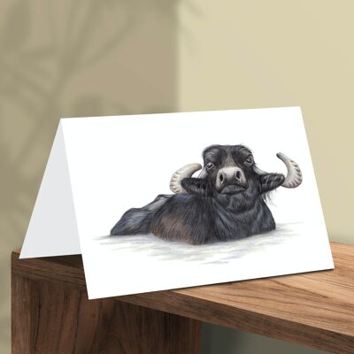 Wasserbüffel-Grußkarte, Tierkarten, lustige Geburtstagskarte, Blankokarte, Just Like Card, Bauernhoftierkarte, 16,5 x 11,5 cm, Büffel im Wasser