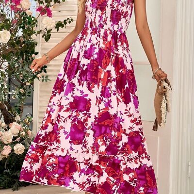 Tie Shoulder Floral Summer Dress-Fuchsia