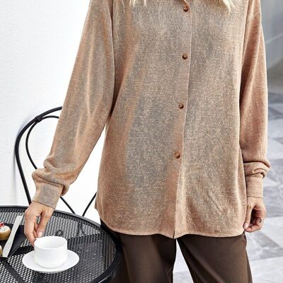 Drop Shoulder Textured Shirt-Beige