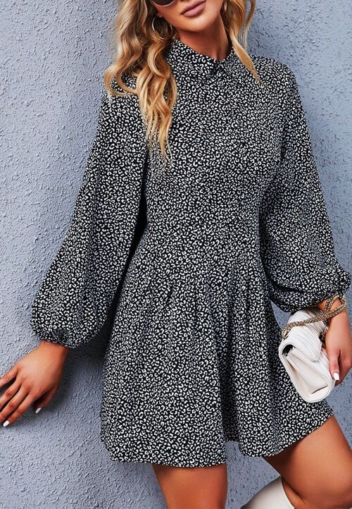 Leopard Print Skater Dress-Black