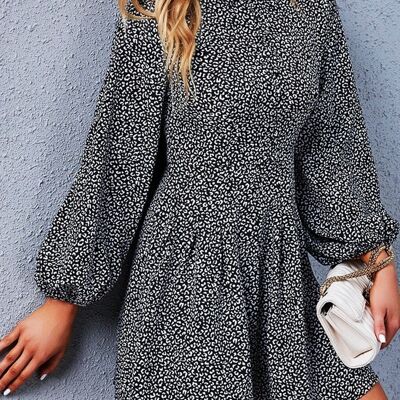 Vestido skater con estampado de leopardo-Negro