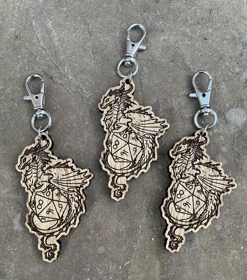 Dice Dragon Engraved Wooden Charms