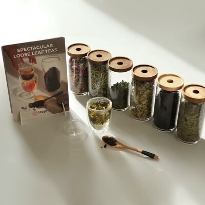 XL Cafe / Restaurant Loose Tea Starter Set (6 tés + 6 tarros grandes + 10 vasos infusores)