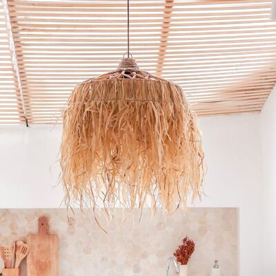 Raffia Lampe mit langen Fransen | Lampenschirm | Deckenleuchte KAWI (2 Größen)