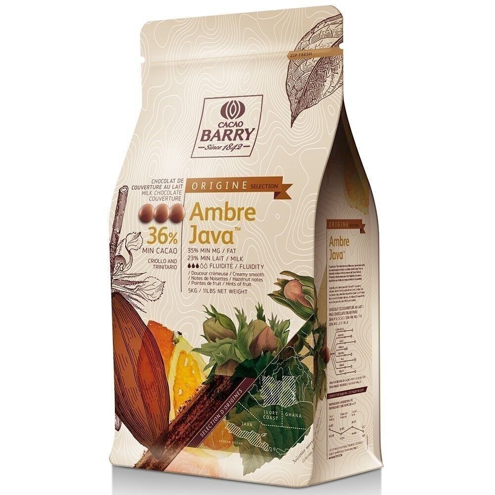 CACAO BARRY - CHOCOLAT DE COUVERTURE AU LAIT - 36% CACAO - ORIGINE AMBRE JAVA - 5KG - PISTOLES