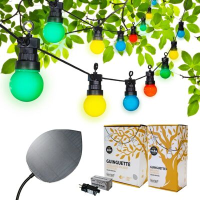 PACK - Guinguette Colors 16 LED + Feuille Solaire + Extension 16 LED + Adaptateur Secteur